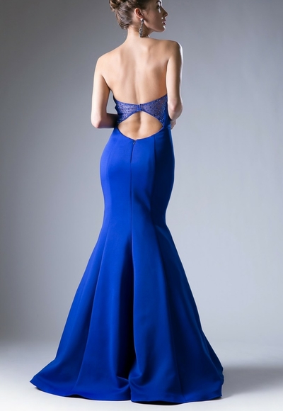 ROYAL BLUE STRAPLESS BEADED PROM EVENING GOWN - Picture 3 of 5